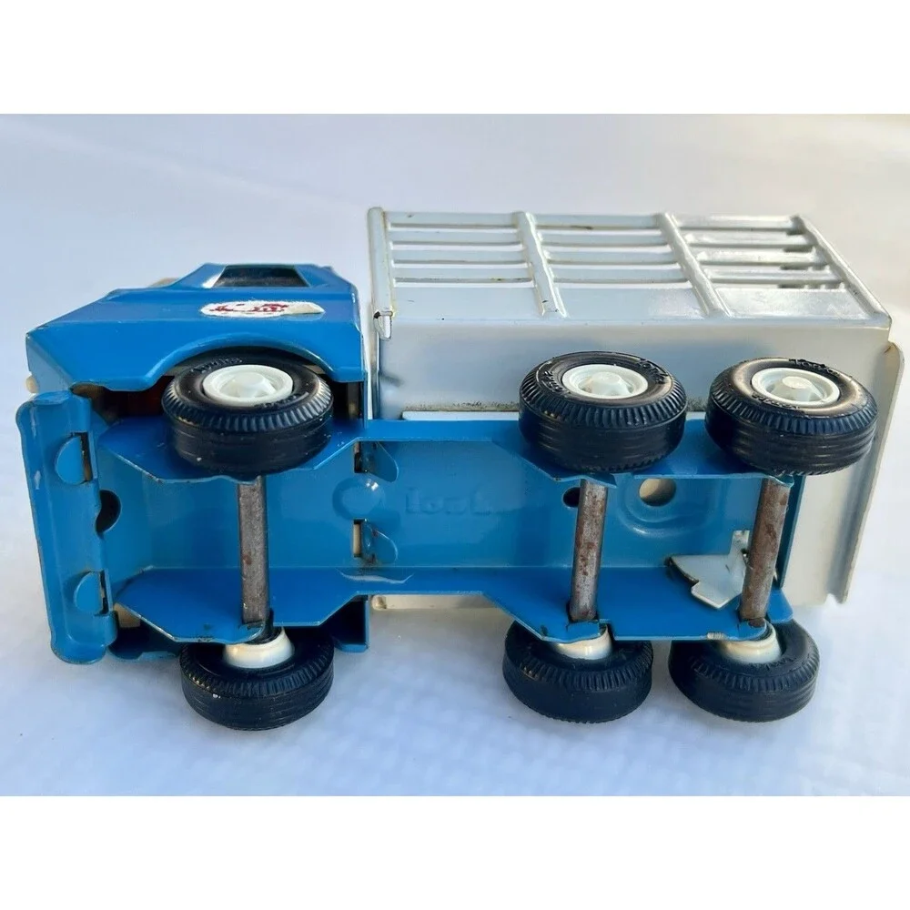 1968 Vintage Mini Tonka Farm Livestock Stake Truck Blue White Dump Bed 5” Toy